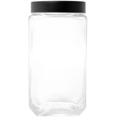 Kit 2 Potes de Vidro 1,7L Gastro Lyor Tampa Metal Preta Porta Mantimentos Alimentos Retangular