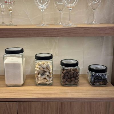 Kit 2 Potes de Vidro 1,7L Gastro Lyor Tampa Metal Preta Porta Mantimentos Alimentos Retangular