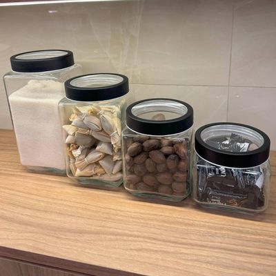 Kit 2 Potes de Vidro 1,7L Gastro Lyor Tampa Metal Preta Porta Mantimentos Alimentos Retangular
