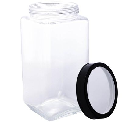 Pote de Vidro Mantimentos Tampa de Metal Preta Gastro Lyor 1,7L Retangular