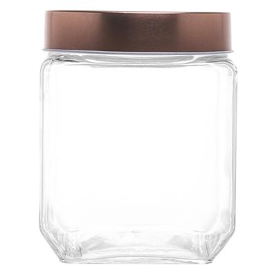 Pote de Vidro 1,2L Quadrado com Tampa Metal Mantimentos Rosé Gold Gran Gastro Lyor