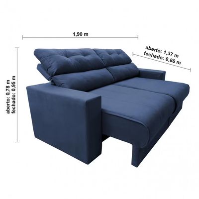 Sofá 3 lugares Cama Clean Retrátil e Reclinável Inbox Clean Azul
