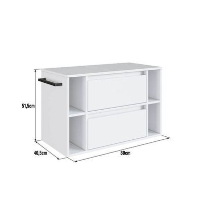 Gabinete de Banheiro Suspenso 80cm Branco 4 Nichos 1 Toalheiro 1 Porta e 1 Gaveta BH8010