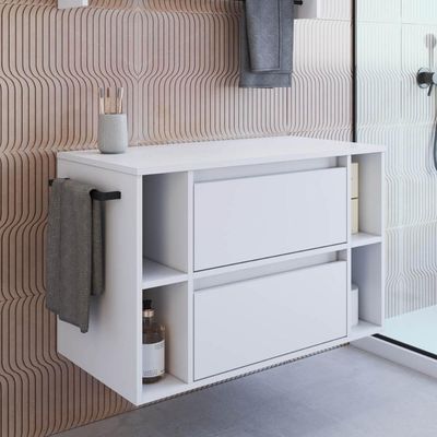 Gabinete de Banheiro Suspenso 80cm Branco 4 Nichos 1 Toalheiro 1 Porta e 1 Gaveta BH8010