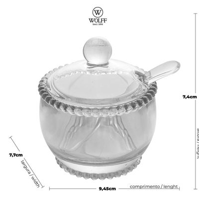 5 Açucareiros Pearl de Vidro Cristal 200ml com Colher Porta Açúcar Wolff Refinado