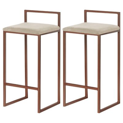 Kit 2 Banqueta Decorativa Selena Base Bronze Veludo Bege - Gran Belo