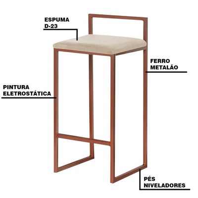 Kit 2 Banqueta Decorativa Selena Base Bronze Veludo Bege - Gran Belo