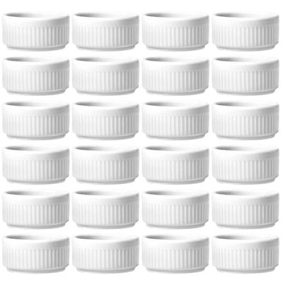 24 Ramekins Restaurante de Porcelana 85ml Branco Canelado Germer Porta Molhos