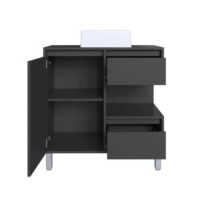 Gabinete Banheiro 80cm Paula Grafite com Cuba Branca Gavetas 1 Porta e 1 Nicho