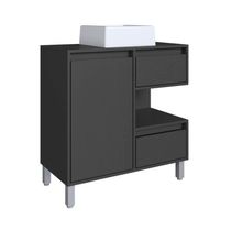 Gabinete Banheiro 80cm Paula Grafite com Cuba Branca Gavetas 1 Porta e 1 Nicho