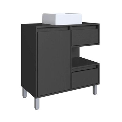 Gabinete Banheiro 80cm Paula Grafite com Cuba Branca Gavetas 1 Porta e 1 Nicho