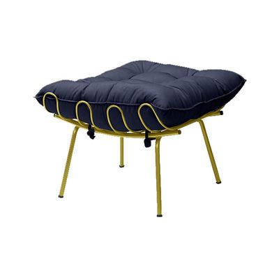Puff Decorativo Sala de Estar Abel Pés Dourado Veludo Azul - Gran Belo