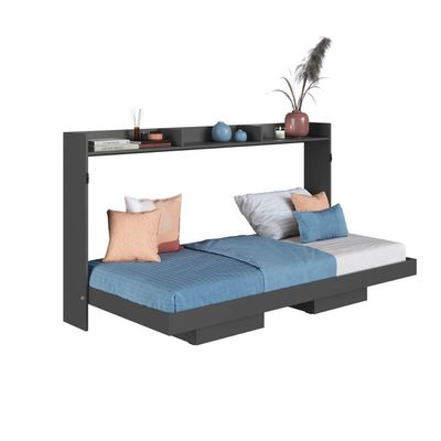 Cama de Solteiro Articulável Horizontal Grafite Hanover MDP Dobrável Decoração Art In Móveis