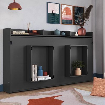 Cama de Solteiro Articulável Horizontal Grafite Hanover MDP Dobrável Decoração Art In Móveis