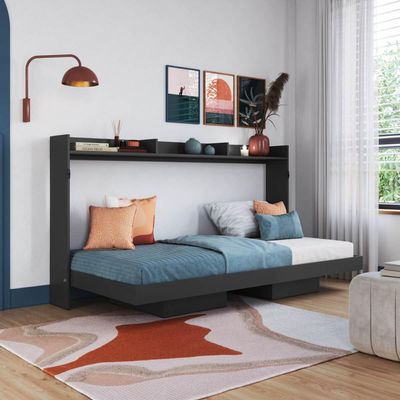 Cama de Solteiro Articulável Horizontal Grafite Hanover MDP Dobrável Decoração Art In Móveis