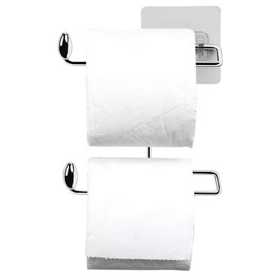 Suporte para Papel Higiênico Duplo Aço Cromado Fixação Adesiva Parede Utimil