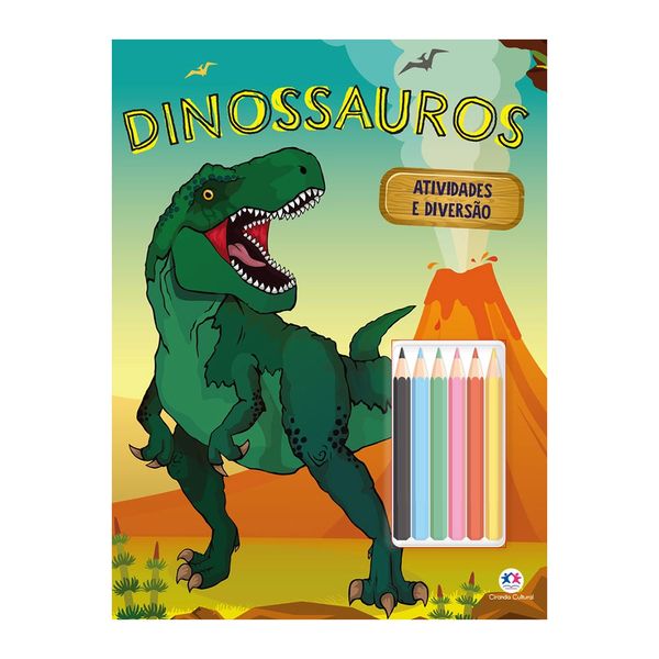 Livro Infantil Ciranda Cultural Dinossauro com Lápis de Cor Livro Infantil Ciranda Cultural Dinossauro com Lápis de Cor