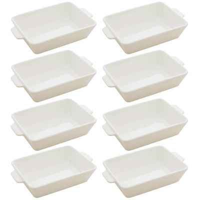 Kit 8 Travessas Refratários de Porcelana 23,5x15cm Assadeira