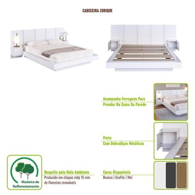 Cabeceira para Cama de Casal com Mesas de Cabeceira Mel MDP Zurique Art In Móveis