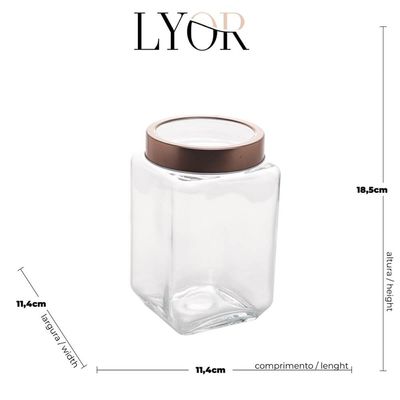 10 Potes Grandes de Vidro 1,7L com Tampa em Metal Rose Gold Porta Mantimentos Gastro Lyor