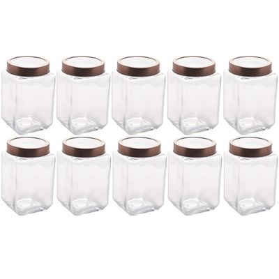 10 Potes Grandes de Vidro 1,7L com Tampa em Metal Rose Gold Porta Mantimentos Gastro Lyor