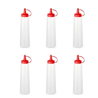 Kit 6 Bisnagas para Molhos 400ml Plástica Ketchup Tampa Vermelha Mostarda Maionese Plasvale