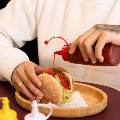 Kit 6 Bisnagas para Molhos 400ml Plástica Ketchup Tampa Vermelha Mostarda Maionese Plasvale