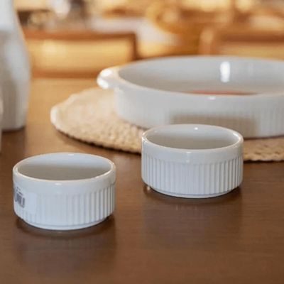 Ramekin Porcelana 180ml Canelado Médio Branco Germer Tigela Mesa Posta