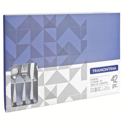 Faqueiro Tramontina Cosmos com Facas para Churrasco Conjunto de Talheres 42 Peças em Aço Inox