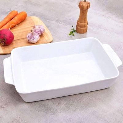 Kit 6 Refratários 23,5x15x5cm Travessa Porcelana Branca com Alça Funda Lyor Basic