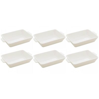 Kit 6 Refratários 23,5x15x5cm Travessa Porcelana Branca com Alça Funda Lyor Basic