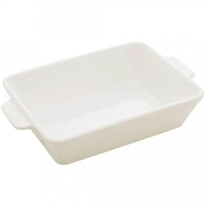 Kit 6 Refratários 23,5x15x5cm Travessa Porcelana Branca com Alça Funda Lyor Basic