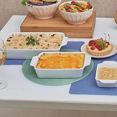 Kit 6 Refratários 23,5x15x5cm Travessa Porcelana Branca com Alça Funda Lyor Basic