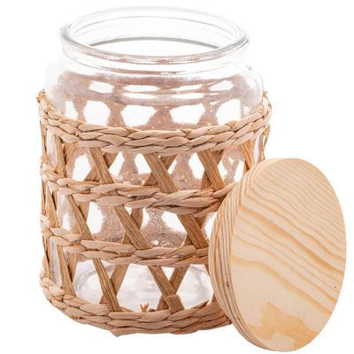 Pote Hermético Vidro com Sisal Tampa Madeira Wolff 750ml Porta Mantimentos
