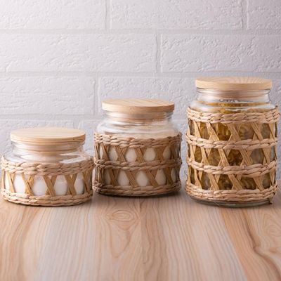 Pote Hermético Vidro com Sisal Tampa Madeira Wolff 750ml Porta Mantimentos