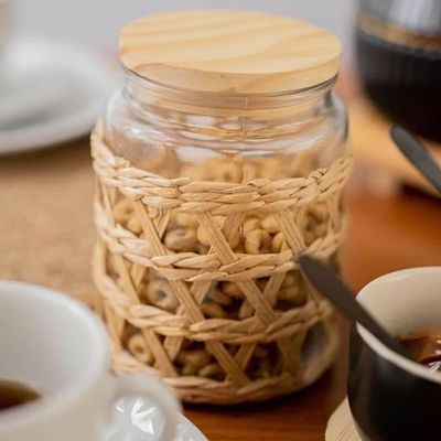 Pote Hermético Vidro com Sisal Tampa Madeira Wolff 750ml Porta Mantimentos