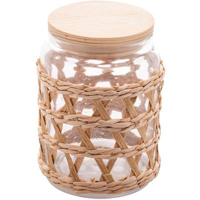 Pote Hermético Vidro com Sisal Tampa Madeira Wolff 750ml Porta Mantimentos