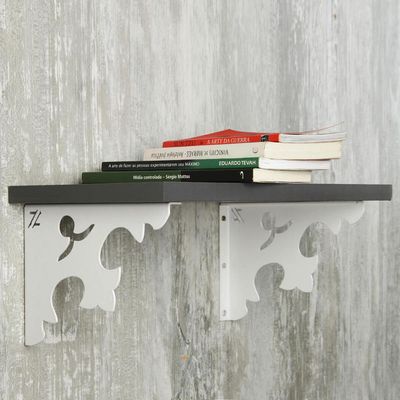 Par de Mãos Francesas Arabesco 20cm Abstrato Pontudo Branco Aço Zarg