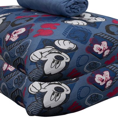 Jogo de Cama Portallar Casal Malha 100% Algodão Disney Mickey Simpático 3 Peças Azul
