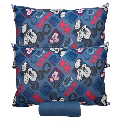 Jogo de Cama Portallar Casal Malha 100% Algodão Disney Mickey Simpático 3 Peças Azul