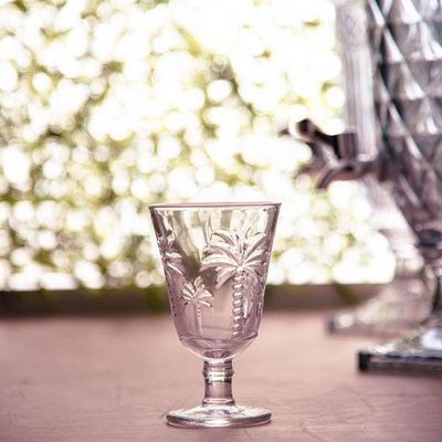 Taça para Água de Vidro Cristal Palm 240ml Lyor Decorada Palmeiras Servir Suco Água Aromatizada