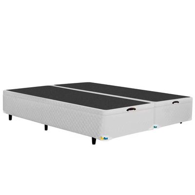 Cama Box Queen Size MGA Universal com Baú e Pistão a Gás + Colchão Umaflex Itália com Pillow Top e Molas Ensacadas Bege e Branco