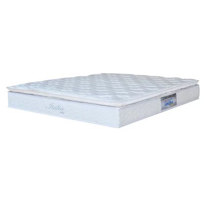 Cama Box Queen Size MGA Universal com Baú e Pistão a Gás + Colchão Umaflex Itália com Pillow Top e Molas Ensacadas Bege e Branco
