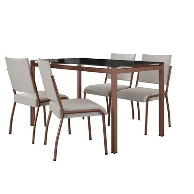 Mesa de Jantar Fabone Alexa Tampo de Vidro + 4 Cadeiras de Jantar Fabone Dora Preto