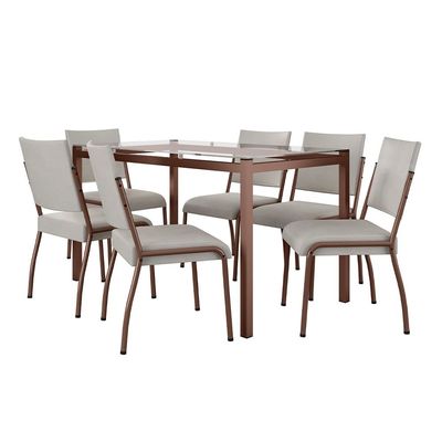 Mesa de Jantar Retangular Fabone Alexa Tampo de Vidro + 6 Cadeiras Dora Incolor