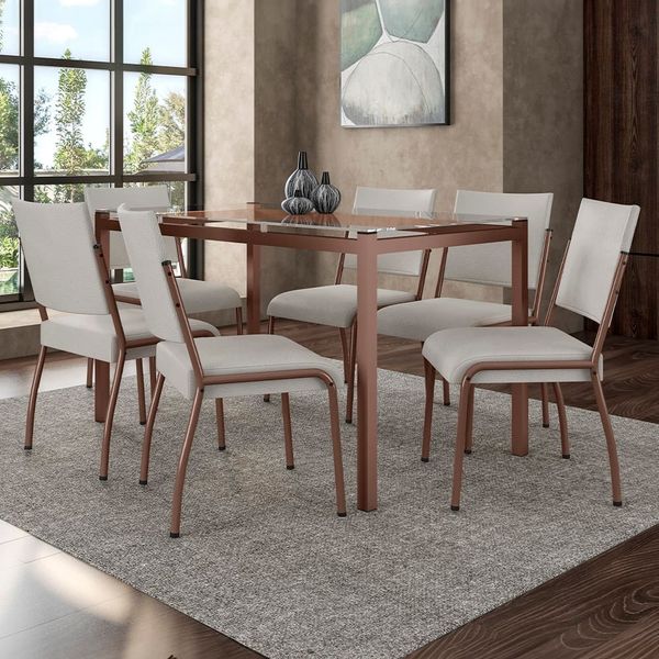 Mesa de Jantar Retangular Fabone Alexa Tampo de Vidro + 6 Cadeiras Dora Incolor