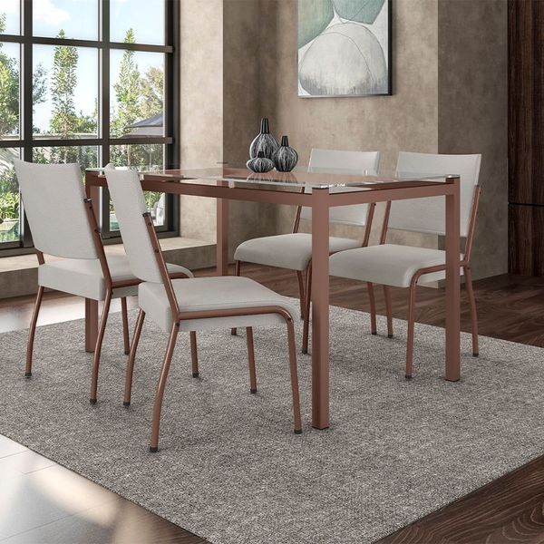 Mesa de Jantar Fabone Alexa Tampo de Vidro + 4 Cadeiras de Jantar Fabone Dora Incolor
