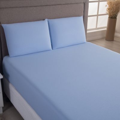 Jogo de Cama Lençol Sereno Solteiro em Malha Algodão 2 Peças - Azul Claro
