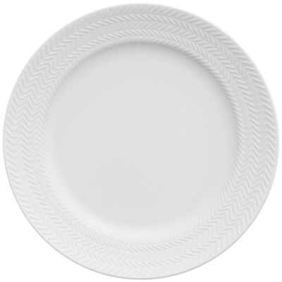 12 Pratos de Sobremesa 21cm Porcelana Relevo Chevron Germer Redondo Branco