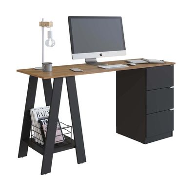 Mesa Escrivaninha Cavalete com Gavetas Nova Móbile Mel Preto